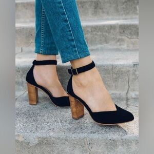 Soludos Collette Ankle Strap Block Heels in Black